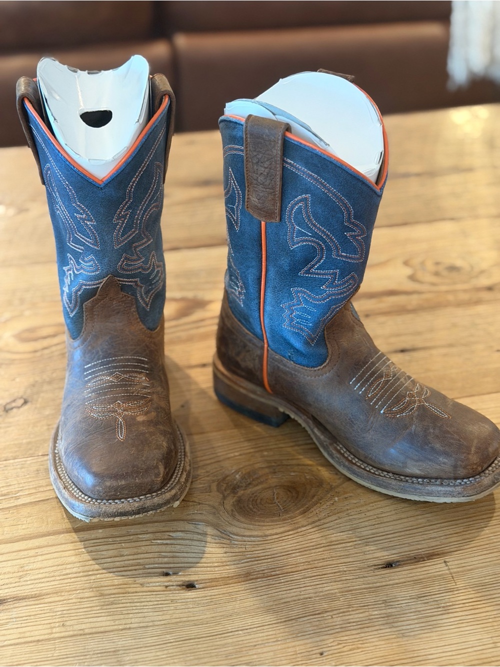 Anderson Bean Boot Company Kids Blue and Brown Western Pull-On Boots Size 2